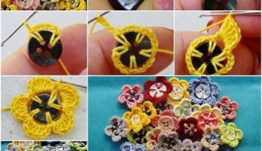 Düğmeler ile örgü çiçek yapımı