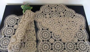 Krem rengi örgü masa sehpa danteli modeli