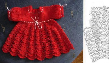 Kırmızı tığ işi örgü çocuk elbise