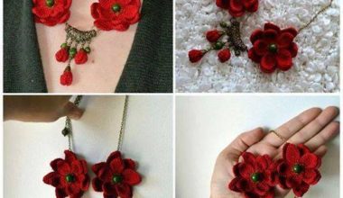 Kırmızı çiçekli örgü kolye