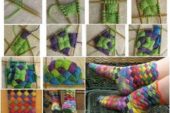 Renkli ipten işlenilmiş örgü çorap modeli