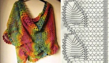 Renkli örgü ipi ile işlenilmiş bayan örgü şal modeli