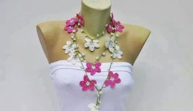 Çiçek desenli örgü kolye