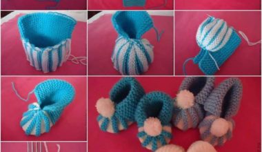 İki renkli örgü çocuk patik