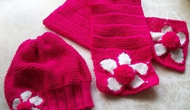 Fuşya örgü çocuk atkı bere