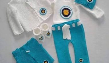 İki renkli örgü çocuk takım