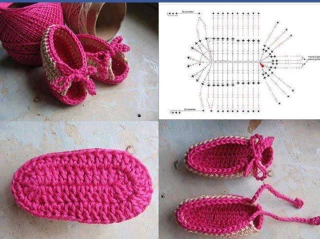 Krem ve pembe örgü yazlık patik