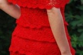 Kırmızı yazlık beyaz örgü elbise modeli