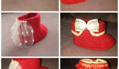 Kırmızı örgü bebek patik