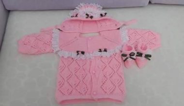 Pembe örgü ajurlu kız çocuk hırka modeli