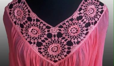 Pembe yakası tığ işli örgü yazlık bluz