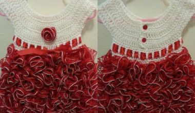 Kırmızı beyaz örgü bebek elbise