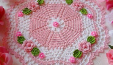 Pembe beyaz dantel örgü örtü modeli