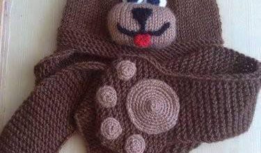 Kahverengi ayıcıklı atkılı çocuk bere