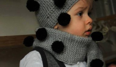 Gri  siyah ponponlu örgü çocuk bere atkı