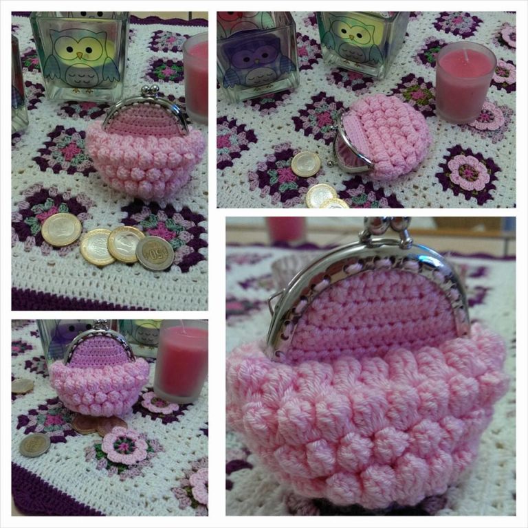 Pembe örgü bozuk para cüzdanı