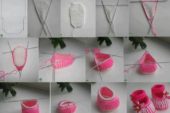 Pembe iple örülmüş örgü bebek patikleri