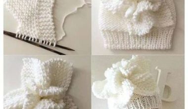 Beyaz çiçekli örgü çocuk bere modelleri