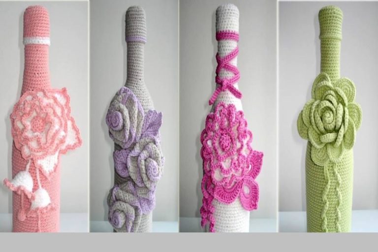 Şişelere dekoratif örgü