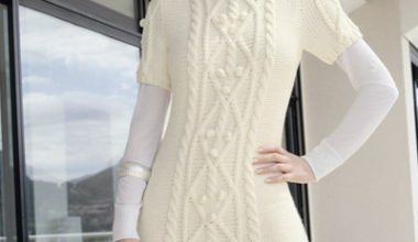 Beyaz örgü bayan tuniği modelleri