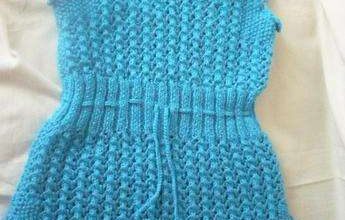 Mavi ajurlu örgü çocuk elbisesi